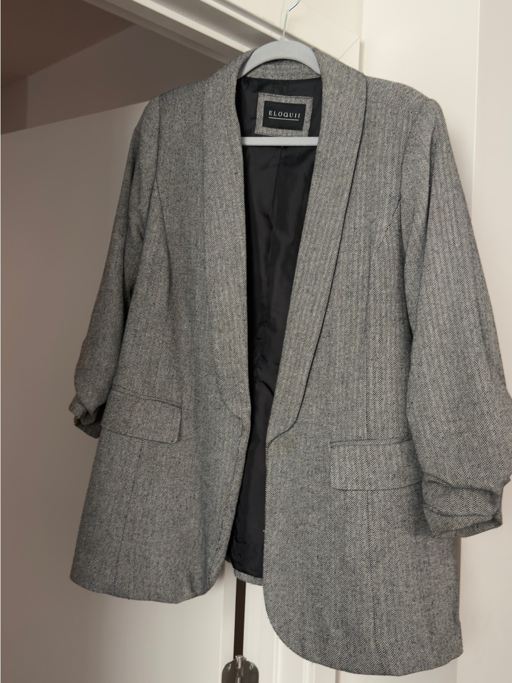 Eloquii Gray Herringbone Open-Front Blazer